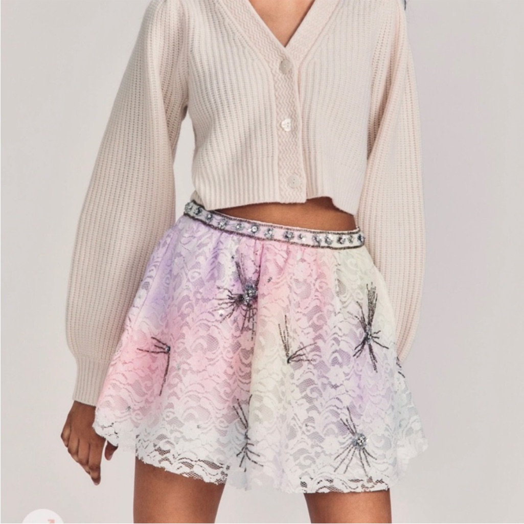 Loveshackfancy Kezia Multi Pastel Tie Dye Beaded Embellished Mini Skirt Sz 8 New